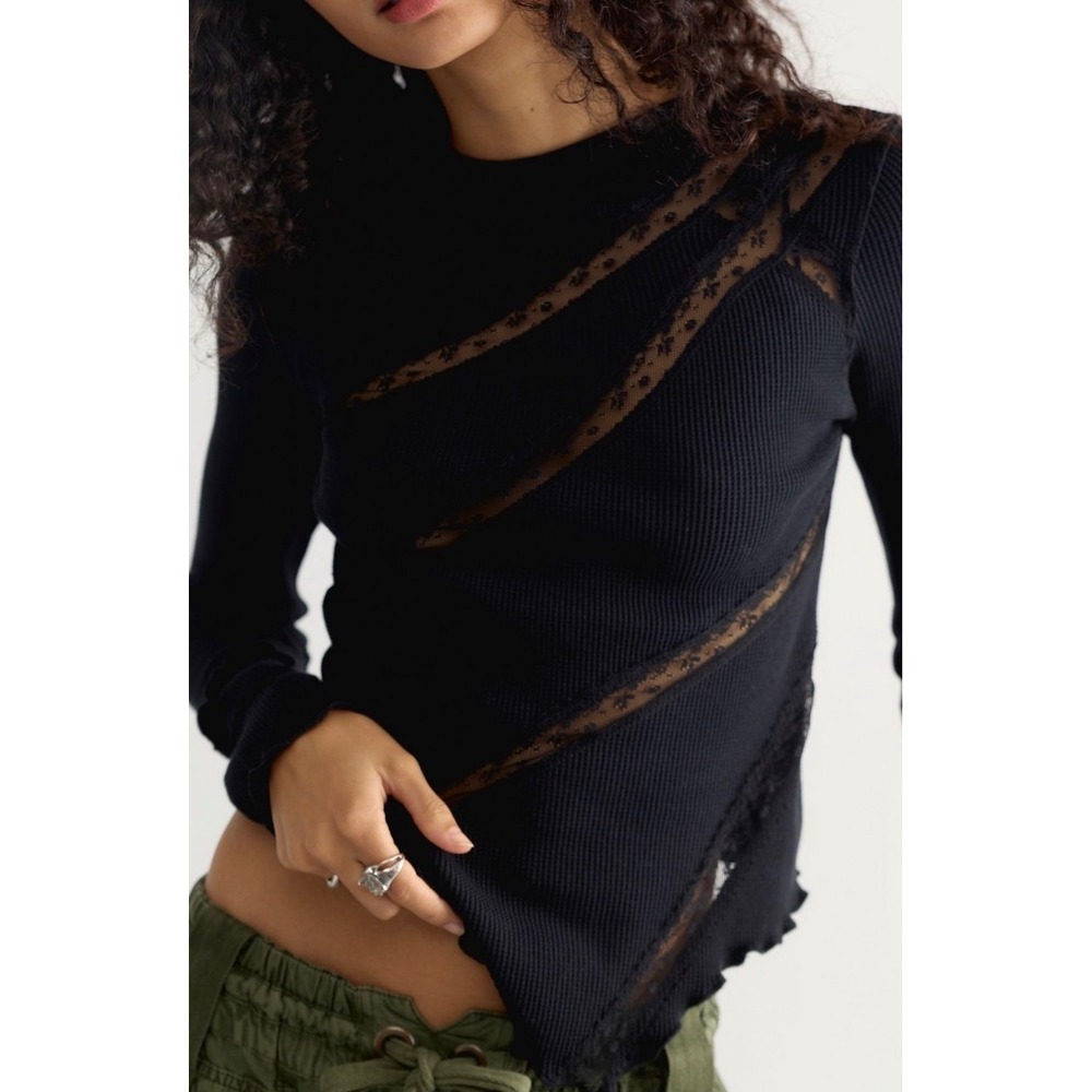 Free People Piece by Piece Cuff Thermal Lace Top NWOT
